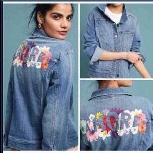 Anthropologie Pilcro  and the Letterpress Embroidered Denim Jacket sz XS Floral